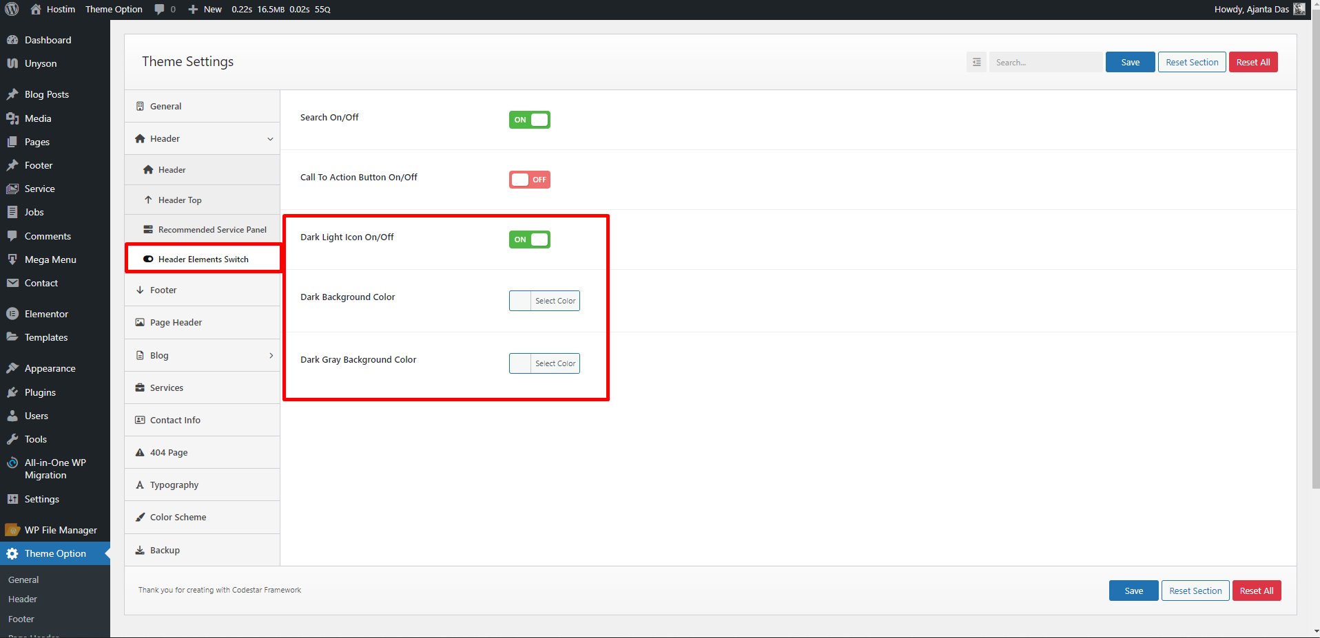 hostim dark moode enable